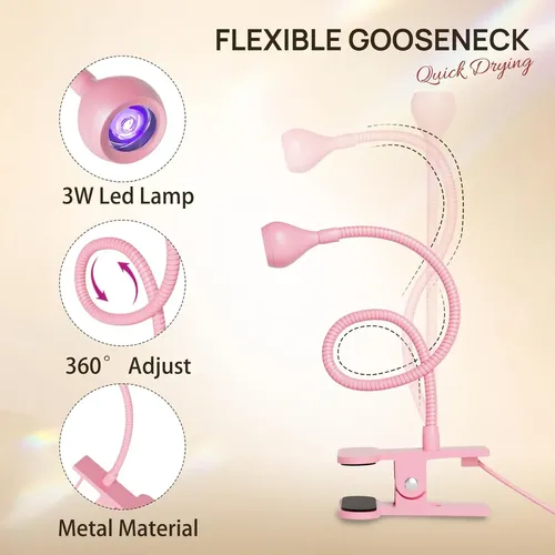 Lámpara Uv Led Para Uñas Gel Rosa Con Soporte Y Pinza