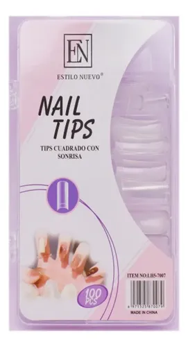 Nail Tips Cuadrados con Sonrisa ESTILO Cristal x100 para Manos