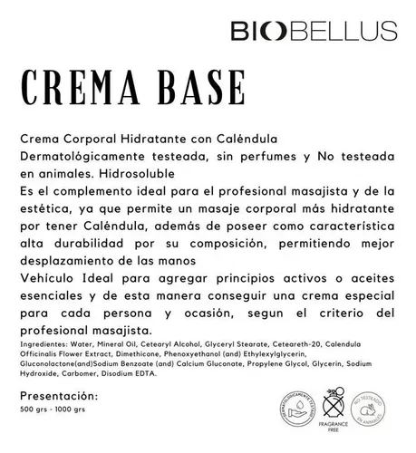 Crema Base Para Masajes Corporal Hidratante X Kg Biobellus