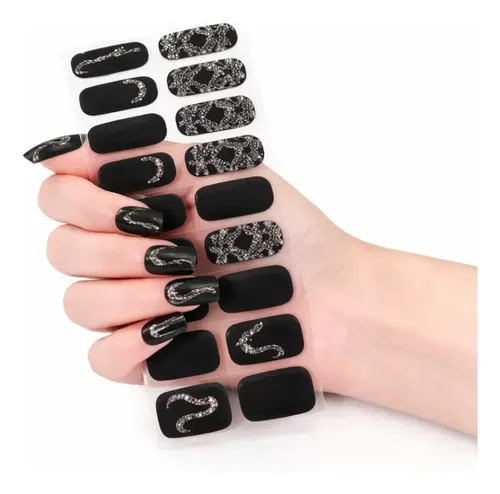 Tiras De Uñas de Gel Premium 22u Autoadhesivas – No Necesitan Lámpara Uv – Negro Serpiente