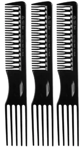 Peine Ahuecador Curvado Negro Eurostil 19cm 3 Unidades Cabello Rizado