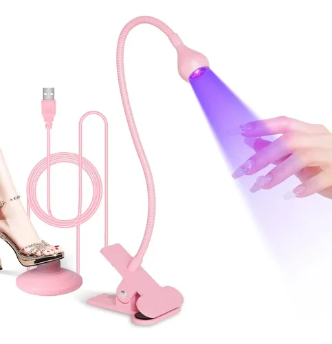 Lámpara Uv Led Para Uñas Gel Rosa Con Soporte Y Pinza