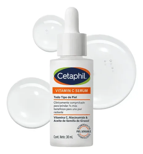 Cetaphil Serum de Vitamina C Antimanchas 30 ml con Vitamina C, Niacinamida y Aceite de Semilla de Girasol