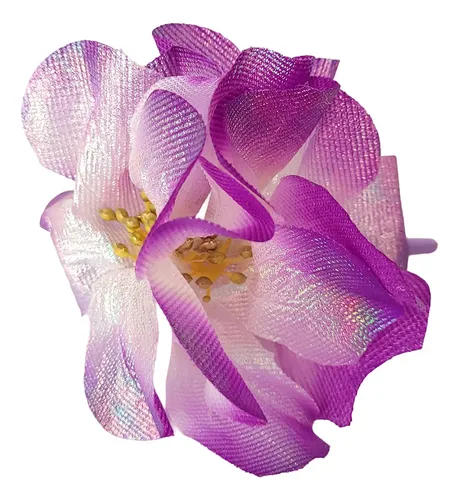 Hebillas Para Pelo Flores De Tela Colores Pack X12 Tornasoladas Colores