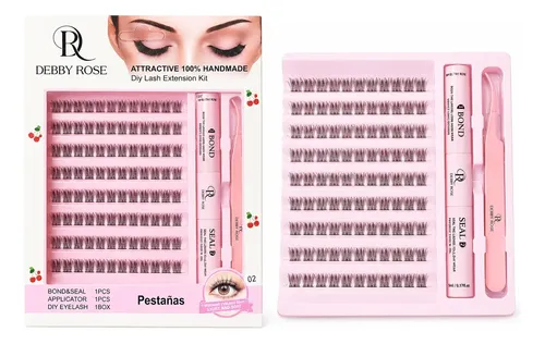 Debby Rose Kit Pestañas Cluster Adhesivo Pestañas Diy Color Negro Espesor 2 mm Largo 1 cm Tipo de curvatura D