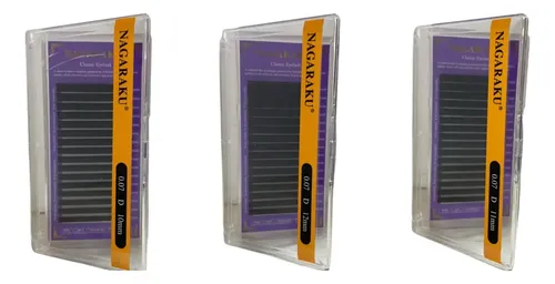 Kit Nagaraku Extensiones De Pestañas Clásicas 0.07 Curva D Largos 10 Al 12 Mm