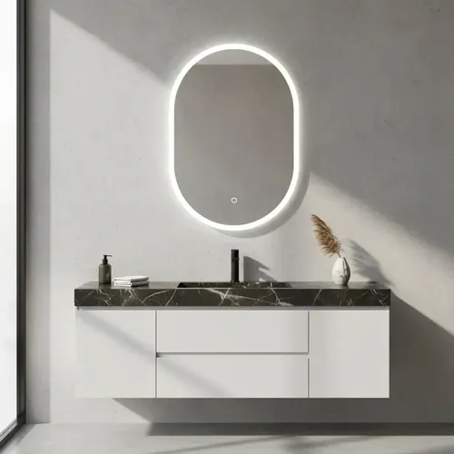 Espejo Oval Led Táctil 70×50 Cm Linea Moderna Luz Fria Marco Vidrio Esmerilado