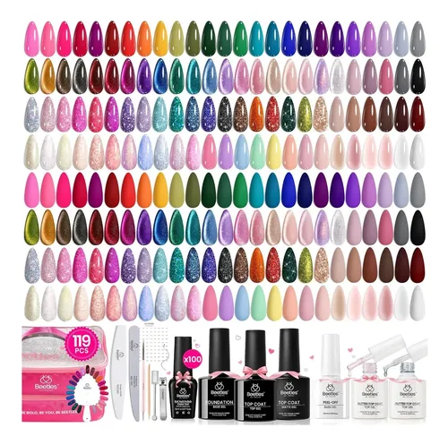 Set Gel Beetles Nail Nook 100 Colores Con Base Y Top Coat