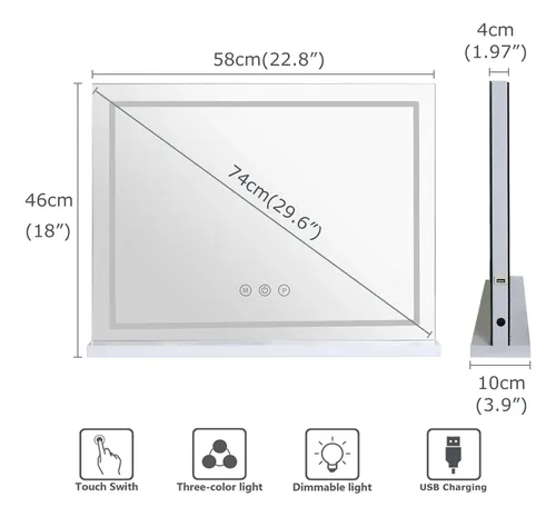 Espejo De Maquillaje Lilyhome, 58 X 46 Cm, Led, 10 X Magg Us
