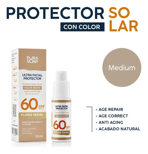 Protector Solar Facial Factor 60 Tono Medio Antiage Piel Sensible Fluido