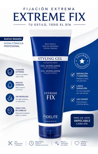 Gel Modelador Fijacion Extrema Efecto Humedo Fidelite 230ml