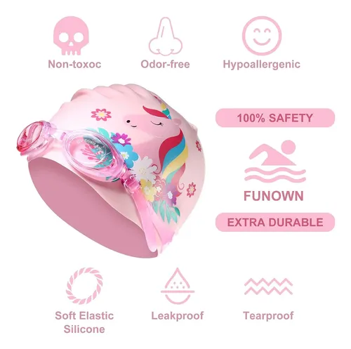 Gorra De Baño Geyoga Unicornio Talle Mediano Rosa Y Azul