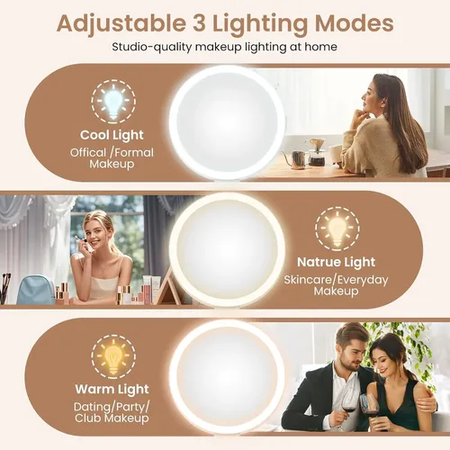Espejo Con Luz De Aumento 1x/20x, Led, Recargable, Portátil