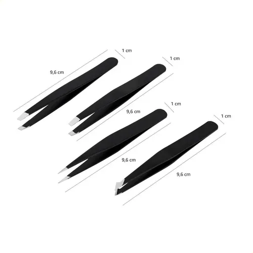Pinzas Para Cejas 4pz, Set Con Estuche Viaje Negro