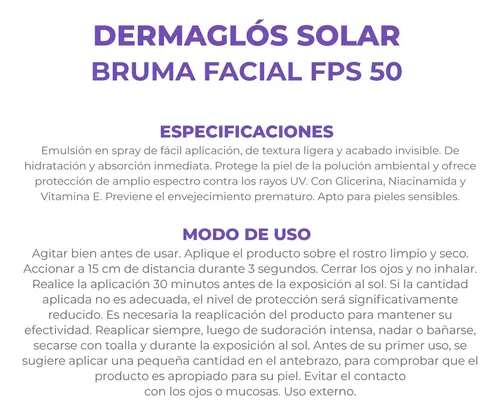 Protector Solar Facial Dermaglos Fps50 Bruma X 75 Ml