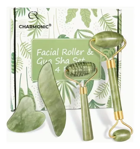 Set De 4 Rodillos Faciales Y Gua Sha, Facial Con Piedras Nat