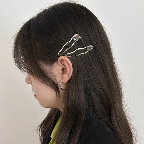 (t2) Horquilla Para El Pelo Con Forma De Línea Metálica Eleg