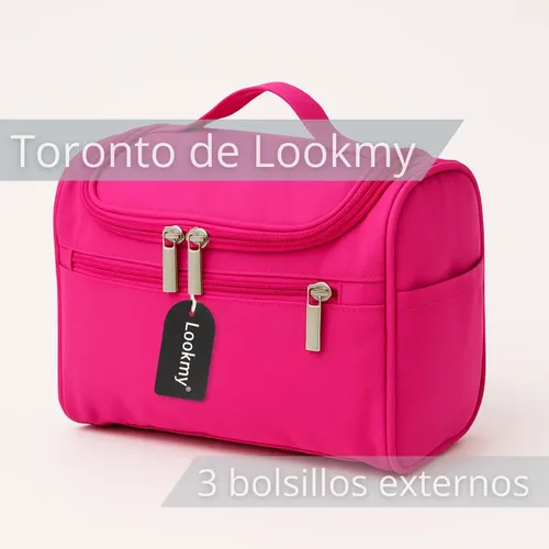 Porta Cosmeticos De Viaje Rosa Lookmy | Bolso Neceser Con Percha De Colgar | Organizador De Maquillaje Y Cosméticos |