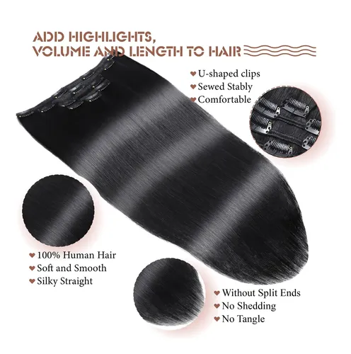 Extensiones Cabello Humano Clip In Lacio Negro 56cm 80g