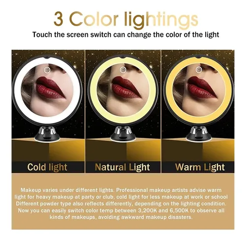 Espejo De Maquillaje De Lupa 10x Con Luz Led 360 Grados