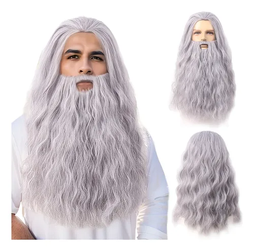 Peluca Con Tema De Fiesta, Bigote Largo Gris Yaki Grandpa