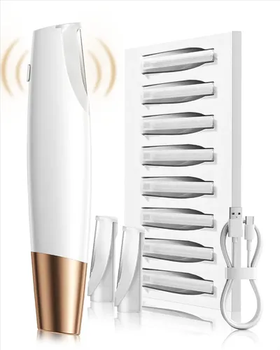 Depiladora Facial Eléctrica Blanca Con Luz Led Y 8 Cuchilla