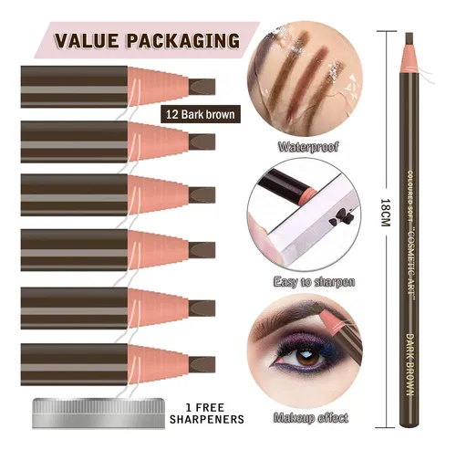 Kit De Maquillaje De Cejas Impermeable 12 Piezas Marrón Oscu