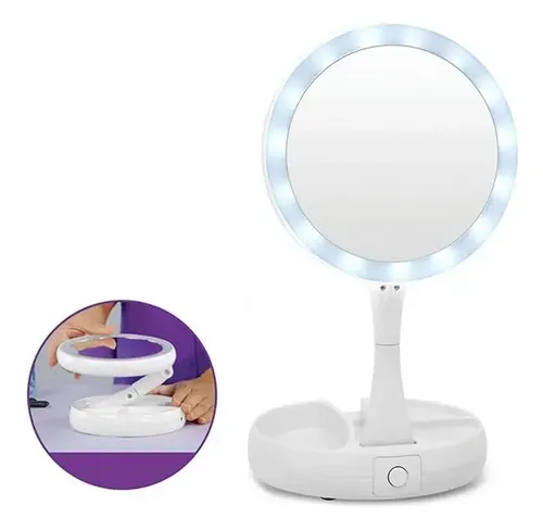 Espejo De Maquillaje Plegable Con Luz Led Con Zoom De Doble
