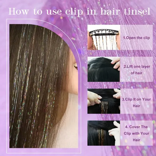 Tiras De Purpurina Para Cabello Hersun Clip-in 12 Uds, 20