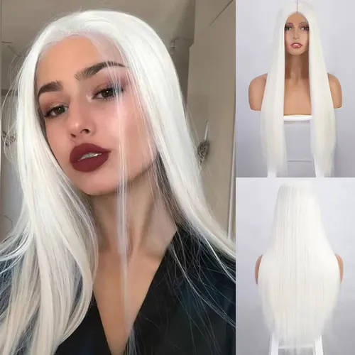 Pelucas De Seda De Alta Temperatura Para Cabello Liso, Blanc