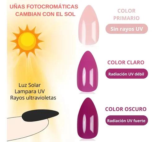 Uñas Press On Veluna Almendras – Cambian De Color Al Calor Color Nude Rosa Fotocromática