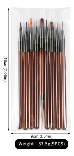Juego De 9 Pinceles Para Uñas Carving Painting Liner Builder Brown-9pcs