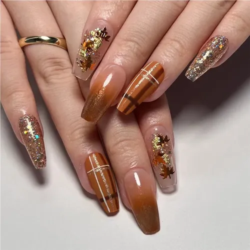 Pegatinas Para Uñas Con Degradado Brillante Y Hojas De Arce