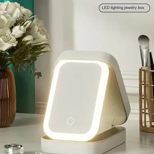 Espejo Led Porta Cosmeticos Usb Funda Simil Cuero