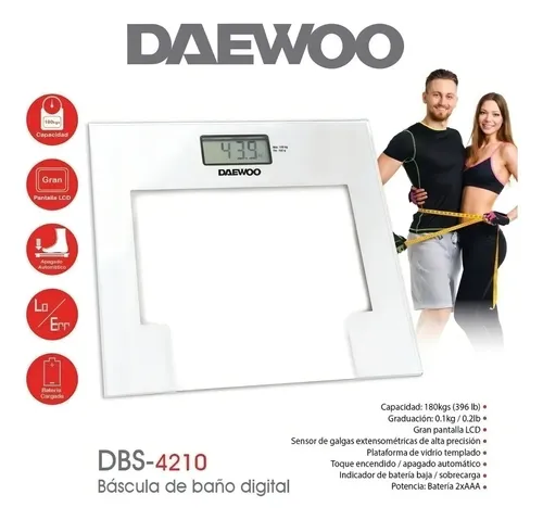 Balanza Personal Digital 180kg Graduación Daewoo Base Vidrio Color Blanco