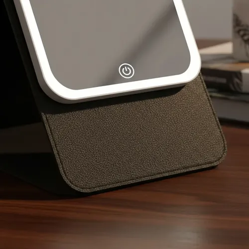 Espejo Con Luz Led Touch Suono Negro Soporte Plegable Blanco