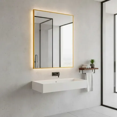 Espejo Premium Luz Led Trasera Borde Dorado 75cm X 1 Metro
