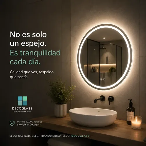Espejo Led 70 Touch Redondo Esmerilado Desempañante Baños