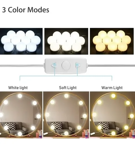 Luces Para Espejo De Maquillaje 10 Bombillas Led, 3 Colores