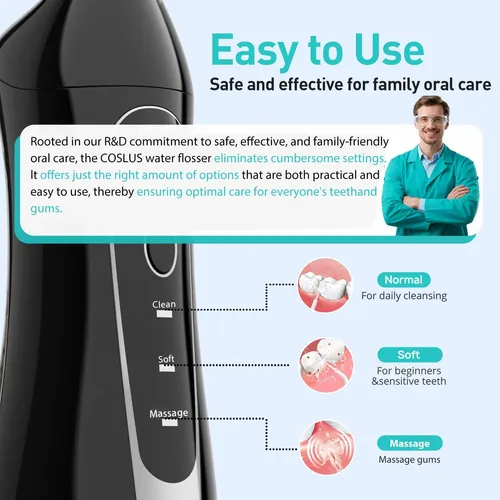 Coslus Irrigador Dental Portátil 300ml Negro Negro