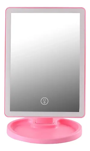 Espejo De Maquillaje Led Recargable Espejo Iluminado Rosado