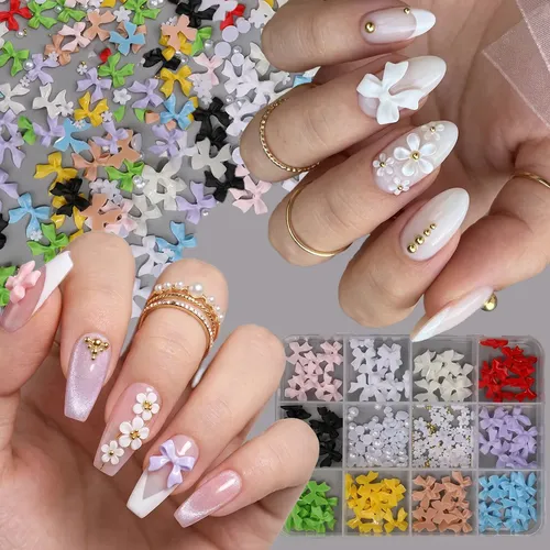 Prima Decoración Uñas 3d Moños Perlas Flores 12 Cuadros
