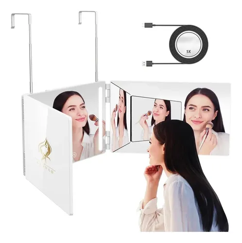 Espejo Maquillaje Colgante 3 Caras Ajustable Negro