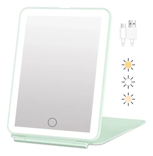 Espejo De Maquillaje Con Luz Led Funtouch Recargable Cyan