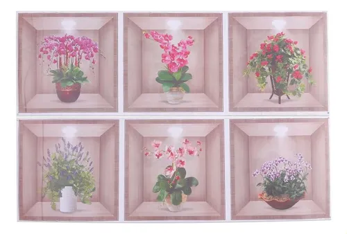 6 Hojas De Calcomanías 3d De Jarrones Y Orquídeas Pvc A