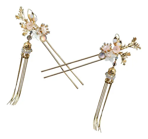 2x Horquilla China Antigua Con Colgante, Floral Hada Dorada Gold