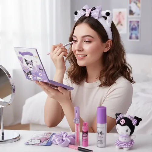 Set Maquillaje Kuromi Con Paleta Vincha Premium Polvo Hadas