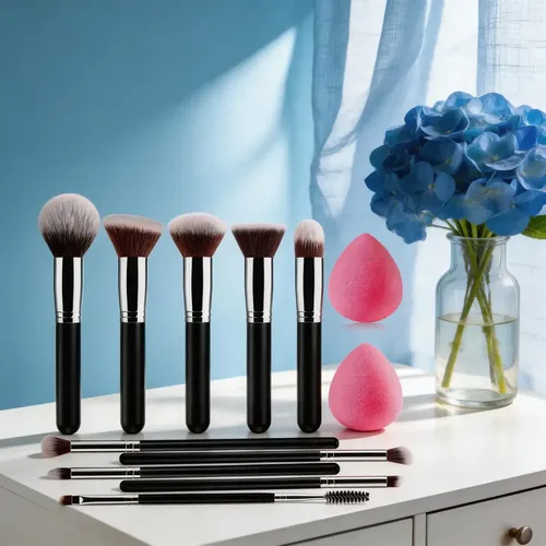 Juego De 10 Brochas De Maquillaje Y 2 Esponjas De Maquillaje