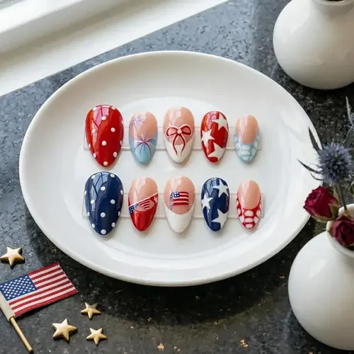 30 Piezas De Uñas A Presión Con El Tema Del Día De La Indepe Yj019130 Pieces/box