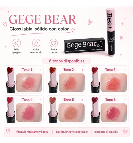 Gloss Labial Sólido Con Color Gege Bear Punta Corazón